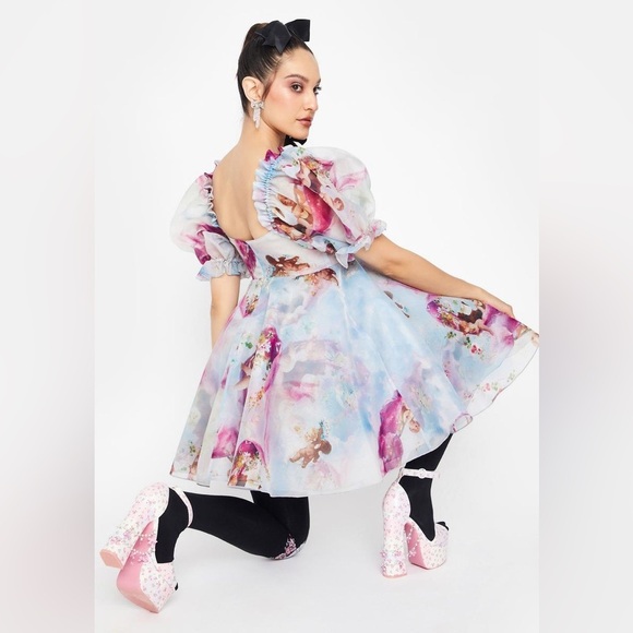 SELKIE The Cupid's Serenade Parliament Dress Women's Medium NWT Puff Sleeve Blue - Picture 1 of 16